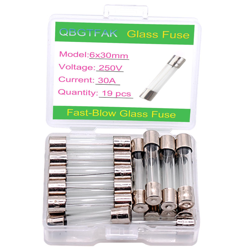 19 Pcs 6x30mm 30 A 30 amp 250 V 0.24x1.18 Inch Volt F30AL250V Fast-Blow Glass Fuses (30A) 30A