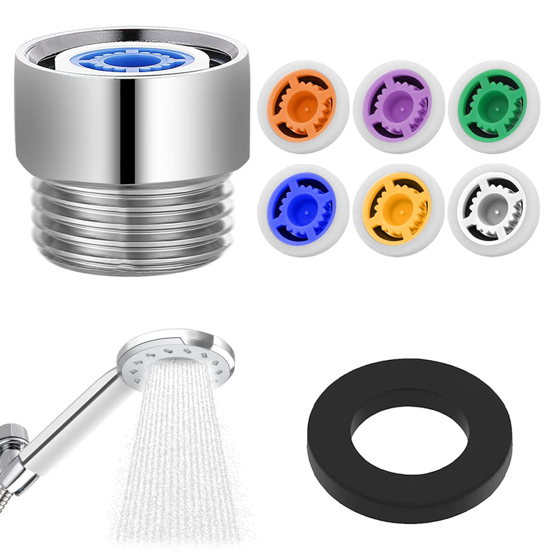 7 Water Restrictor for Shower Head, Shower Flow Pressre Reducer Limiter Set Water Flow Saver Adapter Shower Head Flow Restrictor for Fixed and Handheld Shower Head1.2/1.5/1.8/2/ 2.2/2.5 GPM