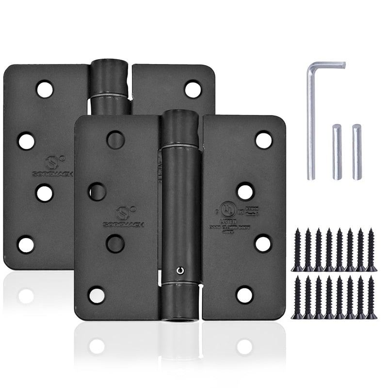 2 Pieces Self Closing Door Hinge 4 inch Matte Black Auto Close Hinge Adjustable 4 x 4 Inch Spring Hinges Door Closer Hinge 1/4" Radius Corner Commercial Auto Self-Closing Hinge