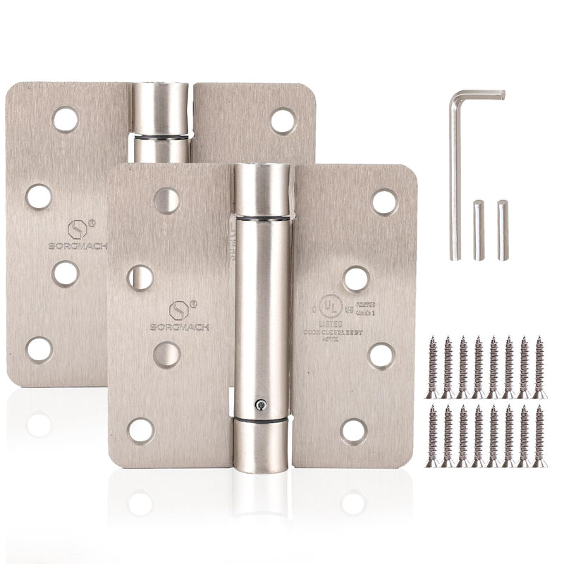 2 Pieces Self Closing Door Hinge 4 inch Satin Nickel Auto Close Hinge Adjustable 4" x 4" Spring Hinges Door Closer Hinge 1/4" Radius Corner Commercial Auto Self-Closing Hinge