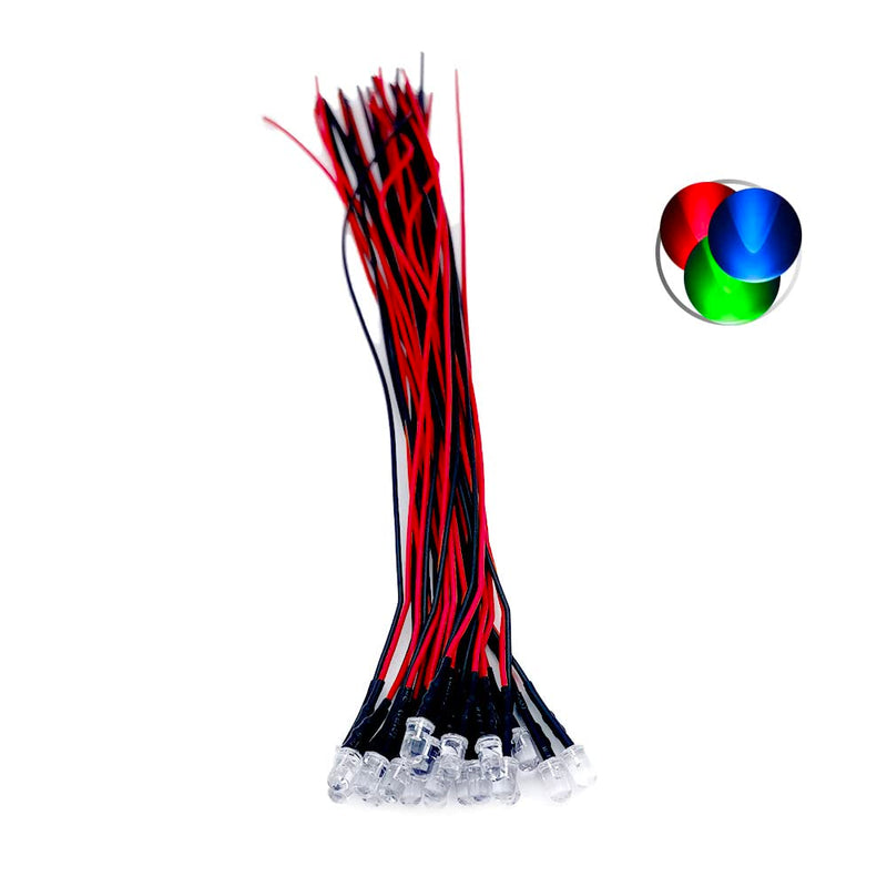 30pcs 12 Volt 5mm Round top RGB Slow Flash LED Lights Emitting Diodes Pre Wired 7.9 Inch DC 12V LED Light Water Clear Lens Small LED Lamps (5mm Round top, RGB Slow Flash (30pcs)) RGB Slow flash (30pcs)
