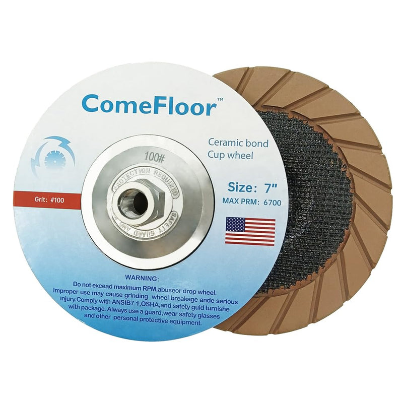 Concrete Grinding Cup Wheel 7" Ceramic Diamond Cup Wheel for Floor Grinding, Fits 5/8"-11 Arbor Angle Grinder,100# Medium 100#