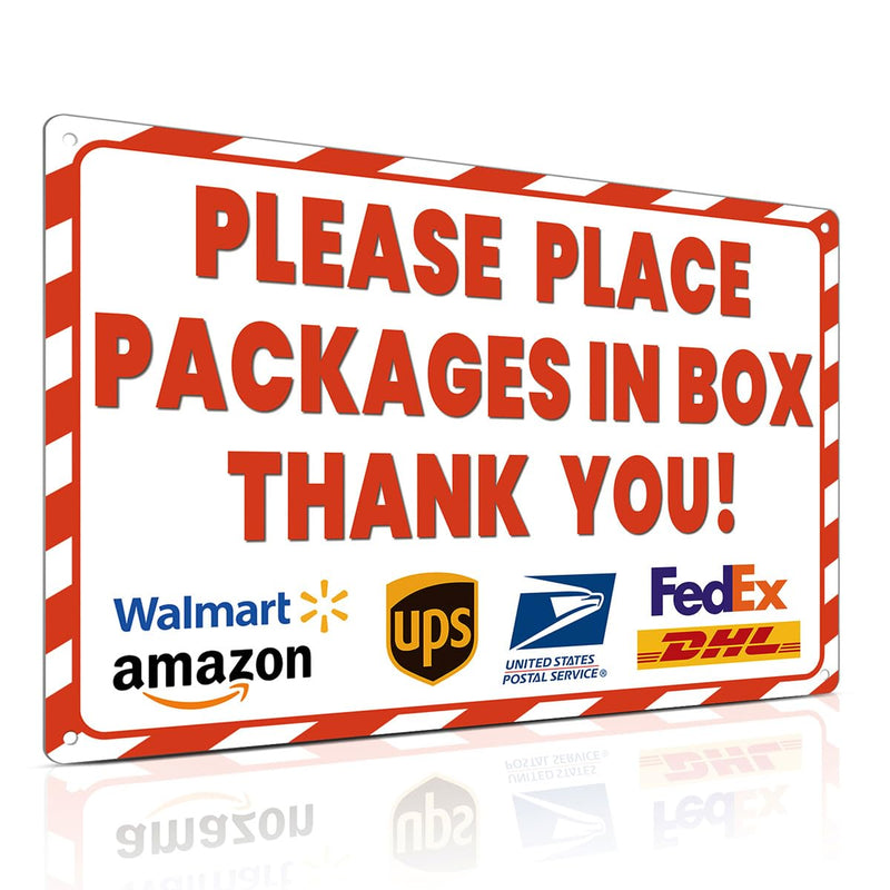 ALKB 8x12 Inch Rust-Free Aluminum Package Delivery Sign for Outdoor Use - Please Place Packages in Box Thank You - Delivery Signs for Packages, Delivery Box Box Sign