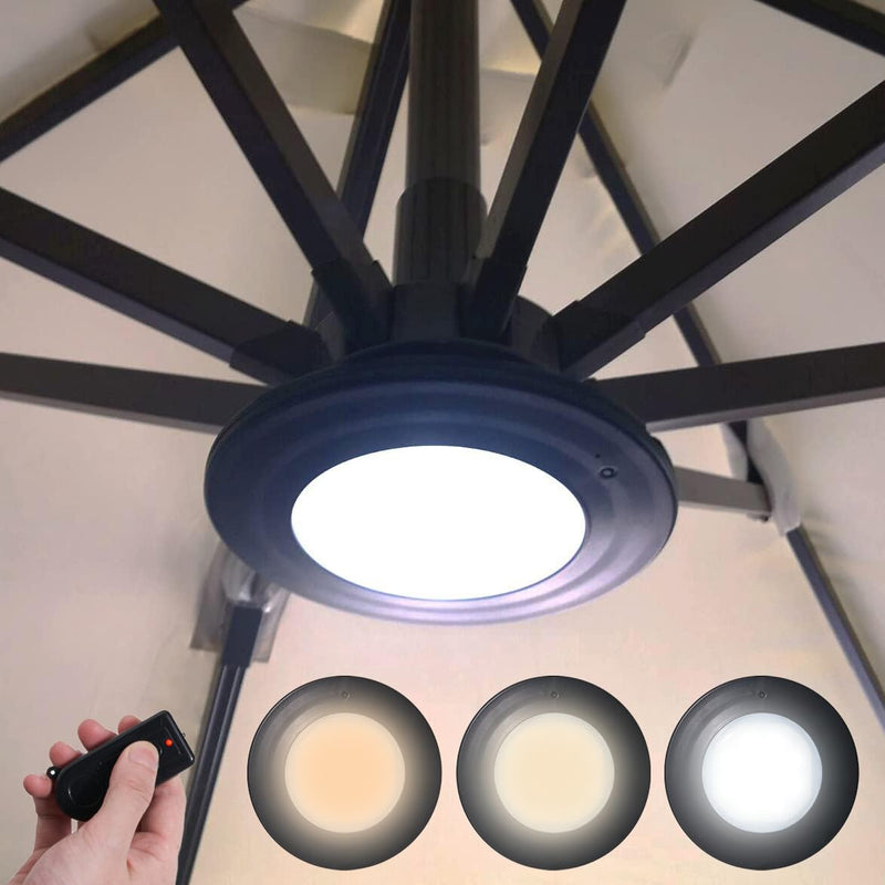 Umbrella Lights with Remote Rechargeable Battery Operated Patio Cantilever Umbrella Lights with 3 Brightness Modes, 3 Colors Warm Neutral Cold, for Offset Patio Umbrella in Outdoor & Garden