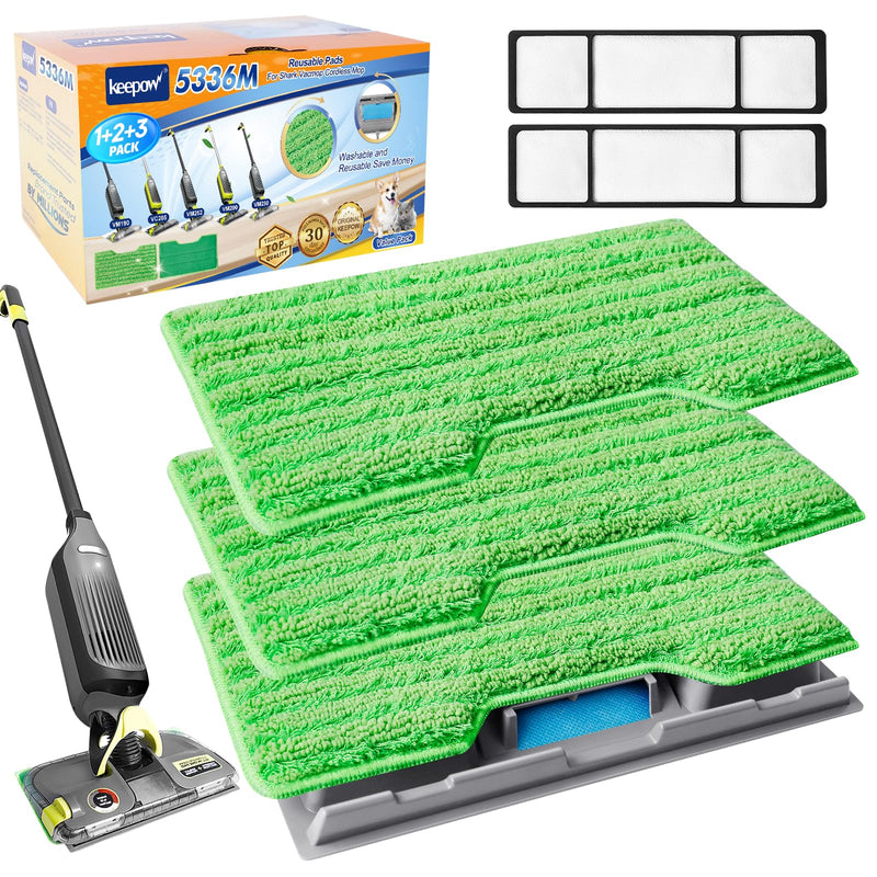 KEEPOW Reusable Mop Pads Refills, Vacmop Replacement Pads Compatible with Shark Vac Mop VM252 VM200 VC205 VM250 /QM250 VM190 VM200P12, Hardwood Floor Mop Pad with Upgraded Dirt Chamber (1+2+3 Pads) Green,1+2+3 Pack