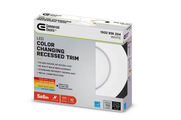 Commercial Electric 5/6 in White Integrated LED Energy Star Color Changing Recessed Trim Downlight