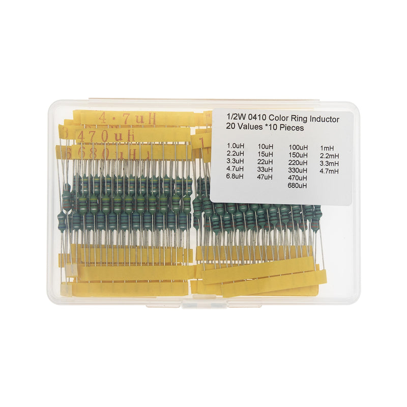 20 Values * 10 Pieces 1/2W 0410 Color Ring Inductor Kit 1.0uH 2.2uH 3.3uH 4.7uH 6.8uH 10uH 15uH 22uH 33uH 47uH 100uH 150uH 220uH 330uH 470uH 680uH 1mH 2.2mH 3.3mH 4.7mH