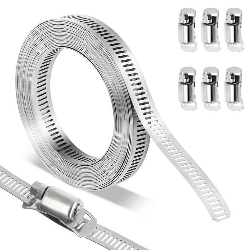 Hose Clamps Stainless Steel 304 Kit DIY, Cut-To-Fit 8FT Metal Strap + 6 Fasteners, Adjustable Worm Gear Hose Clamps, abrazaderas para mangueras for Pipe/Duct/Tube
