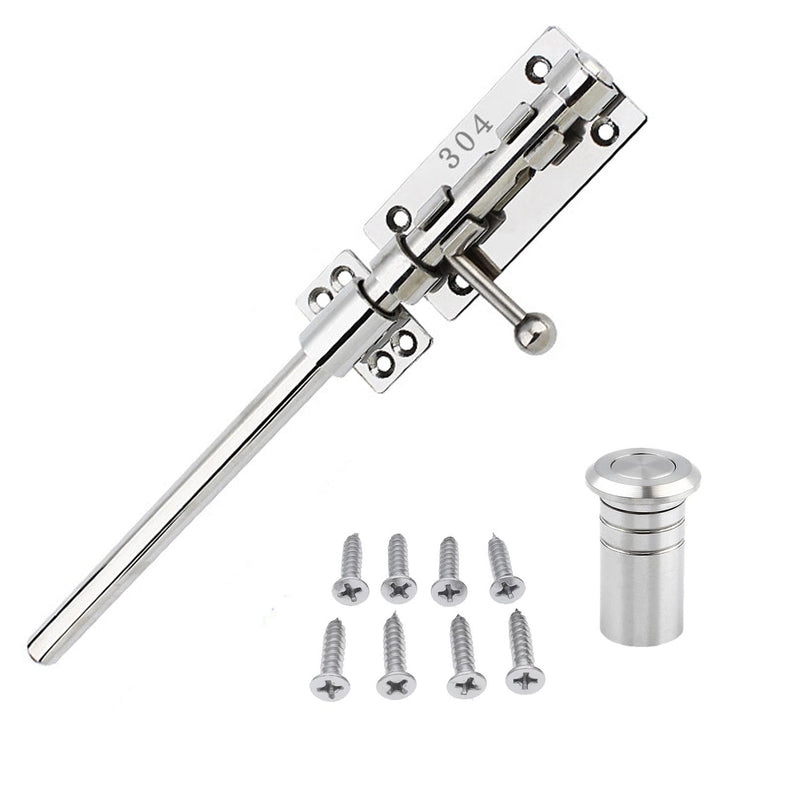 Slide Bolt Gate Latch Thickened 304 Stainless Steel Latches Heavy Duty Safety Barrel Bolt Door Lock with Padlock Hole and Dust Canister for Wooden Fence, Yard Door, Barn Door, Shed Door Silver 12in