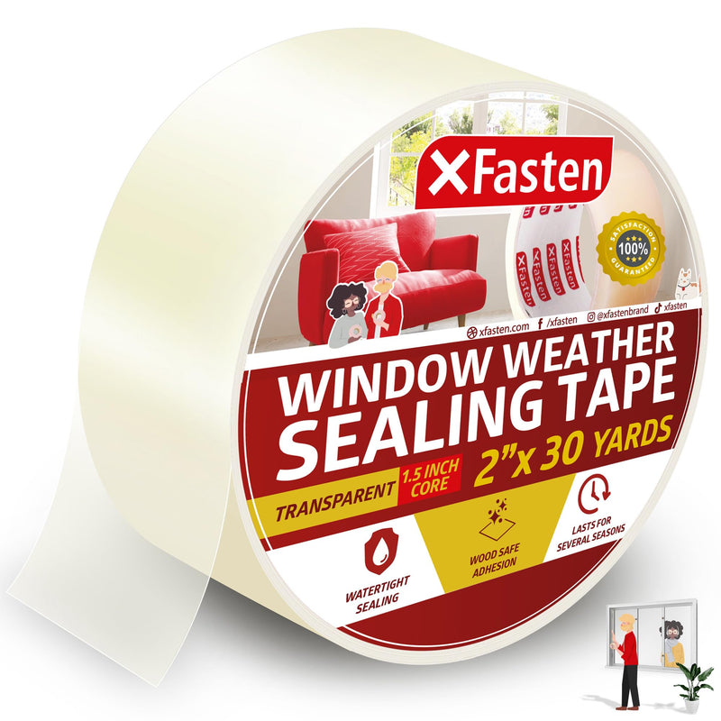 XFasten Window Tape for Winter 2-Inch x 30-Yards 1.5” Core, Residue-Free Window Weather Sealing Tape for Winter, Window Draft Stopper Window Insulation Tape for Window Weather Stripping