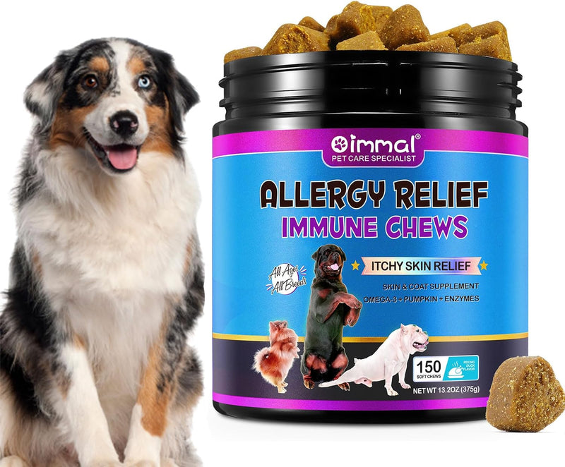 Dog Allergy Relief, Itch Relief for Dog Omega 3 Fish Oil, Pumpkin Enzymes, Dogs Itching and Licking Treats, Hotspot Relief for Dogs, Anti Itch Support Allergy Chewable 5.1OZ (Chicken) Chicken - PawsPlanet Australia
