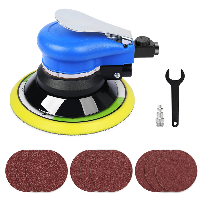 Ouya Air Powered Random Orbit Sanders Dual Action Pneumatic Palm Sander with 1pc 6-inch Backing Plate and 9pcs Sandpapers 6 inch