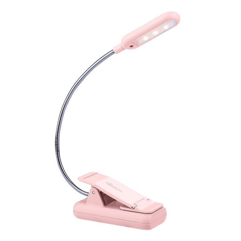 VAVOFO Rechargeable Book Light, Blue Light Blocking, Amber 1600K Clip On Reading Light, Eye Care 7 LEDs Kids Book Light for Reading in Bed with Power Indicator for Bookworms (Pink) 1-Pack Pink
