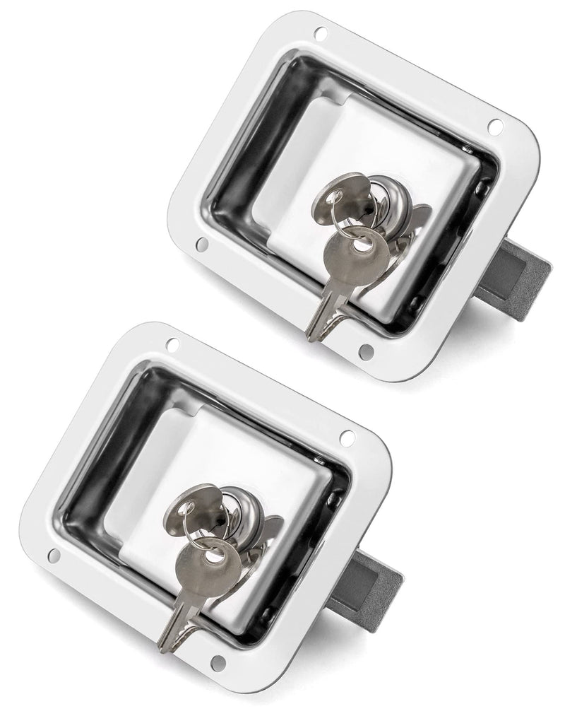 QWORK Travel Trailer Lock, 4 Pack, Stainless Steel Flush Mount Handle Latch Door Lock for Trucks, Tool Boxes, 4 Lock with 8 Keys