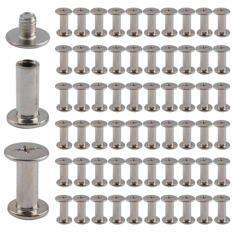 INCREWAY Phillips Screws, 60 Sets 5mm X 12mm Nickel Plated Chicago Binding Screws Round Cross Head Stud Screw Posts Nail Rivet Chicago Button, Silver Tone