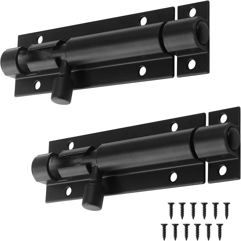 2 Pack 3 Inch Barrel Bolt Lock, Heavy Duty Slide Latch Lock, Security Sliding Latch Lock, Door Latch Lock Slide Bolt, Black 2Pcs Black