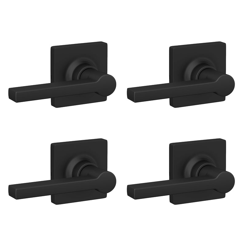Lock Scout Straight Lever with Square Trim Dummy Door Handle, Matte Black Finish, 4 Pack