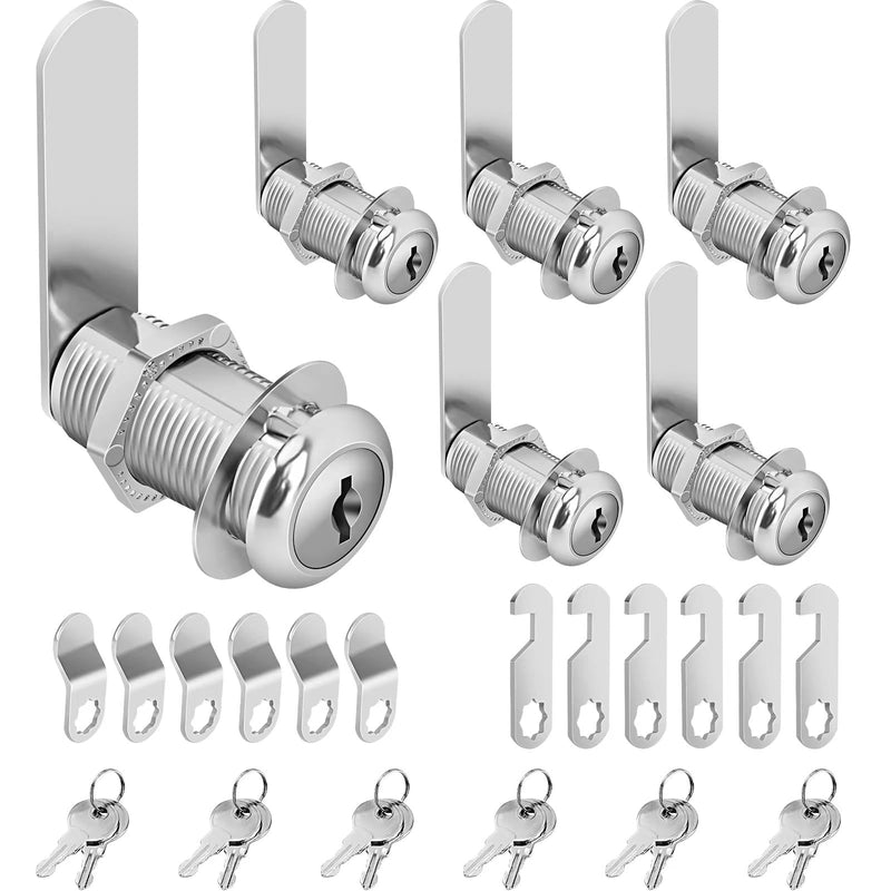Cam Lock Cabinet Lock Keyed Alike, 1-3/8'' (Length) Cylinder Secure File Drawer Mailbox RV Storage Replacement Set, Chrome-Finish Zinc Alloy (1-3/8 Inch 6Pcs) 1-3/8 Inch 6Pcs