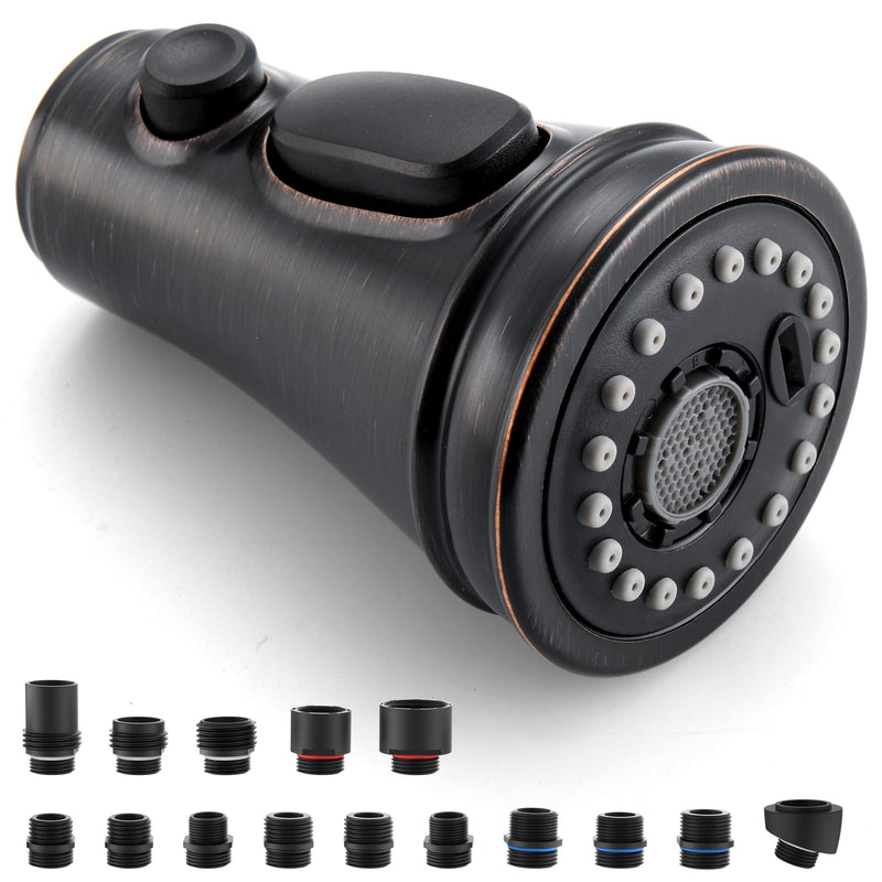 Kitchen Faucet Replacement Spray Head - with 15 Adapters, Pull Down Faucet Sprayer with 3-Function Nozzle, Oil-Rubbed Bronze, Kitchen Sink Faucet Head Replacement Oil Rubbed Bronze