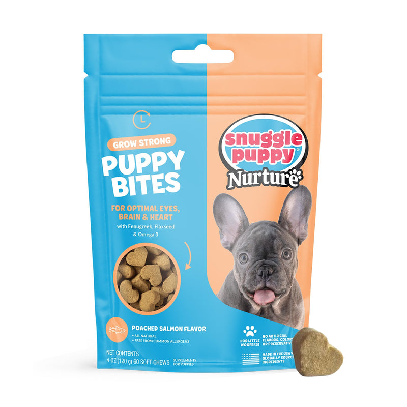 Snuggle Puppy Puppy Bites Grow Strong Supplement - Dog Soft Chews for Overall Health - Omega 3 Supplement for Dog Health - Fish Oil Chews for Dogs - 60 Soft Chews - PawsPlanet Australia