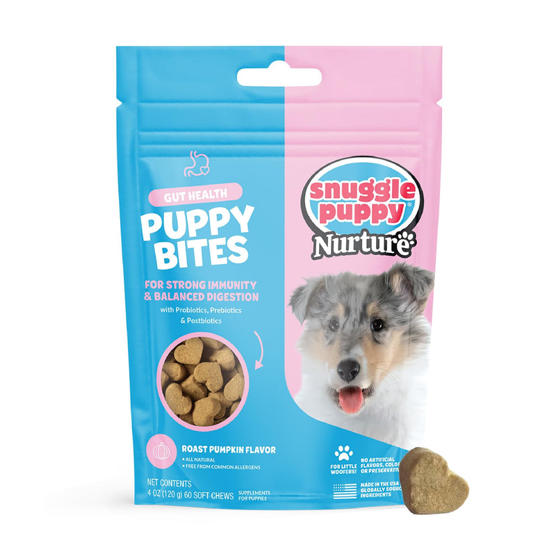 Snuggle Puppy Puppy Bites Gut Health Supplement - Dog Probiotics & Prebiotics for Gut Health - Pet Supplement and Supplies for Dog Health - Dog Digestive Health Support - 60 Soft Chews - PawsPlanet Australia