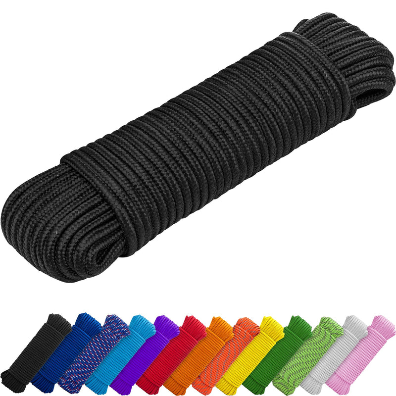 TECEUM Rope – 1/4” & 3/8” – 90 FT | 150 FT – Strong All-Purpose Utility Rope – Camping, Crafting, Flag Pole, Indoor & Outdoor – Polypropylene Nylon Poly Lightweight Diamond Braided Cord – Black 1/4" - 90 FT (27.5M)