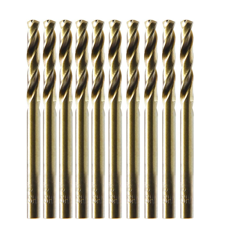 MAXTOOL 9/32" 10PCs Identical Cobalt Screw Machine Drill Bits HSS M42 Stub Drill Bits Short Drills Fully Ground Golden Straight Shank; SMF42G10R18E10
