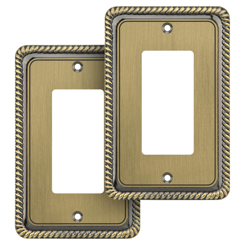 Henne Bery Rope Edge Decorative Wall Plate Switch Plate Outlet Cover (Single Decorator, 2 Pack, Antique Brass) Single Decorator 2PK