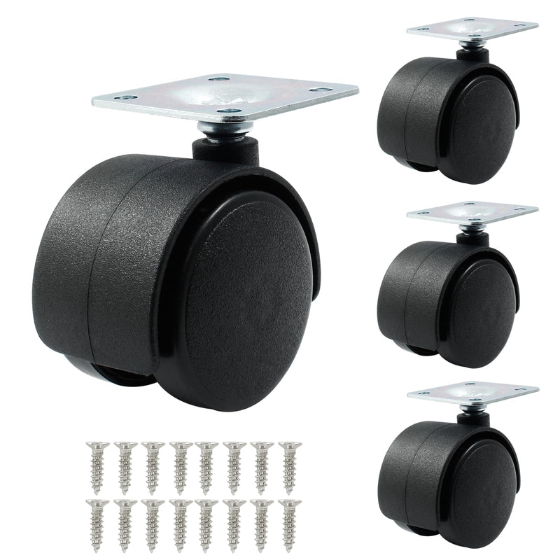 4pcs 1.5 Inch Swivel Caster Wheels, Black Nylon Plate Caster Wheels, Heavy Duty Swivel Plate Casters Wheels Replacement for Furniture, Cart, Cabinet, Shelf