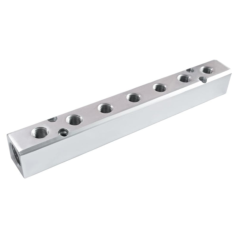 Quality 7 Way 9 Port Air Manifold 1/2" NPT Supply Port 1/4" NPT Outport With Mounting Hole Aluminum Silver 1Pcs