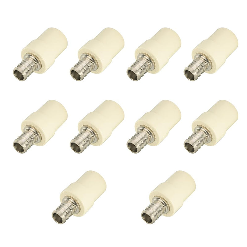 (Pack of 10) EFIELD 1/2" Pex x 1/2" CPVC Transition Coupling Barb Crimp Brass Fittings 1/2" x 1/2" P10 Pex X CPVC