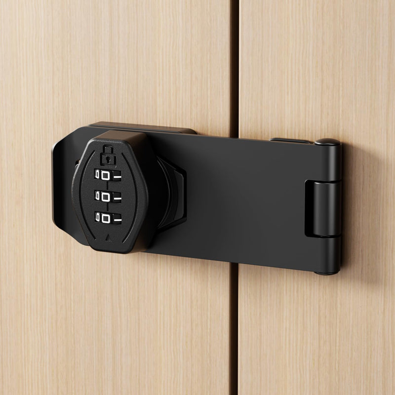 ETEKJOY Cabinet Lock Keyless 3-Digit Password Combination Code Hasp Latch Lock Twist Knob Wooden Drawer Cupboard (Black, 4 inch) Black
