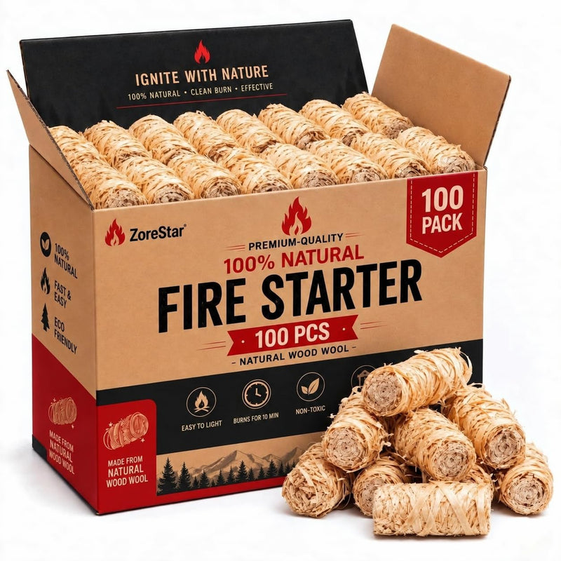 Fire Starters for Woodstoves - XXL Pack of 100 Charcoal and Wood Fire Starters for Quick Ignition - Ideal for Campfires, Fireplaces, Grills, Fire Pits - Reliable Outdoor Fire Starter Kit 100pcs