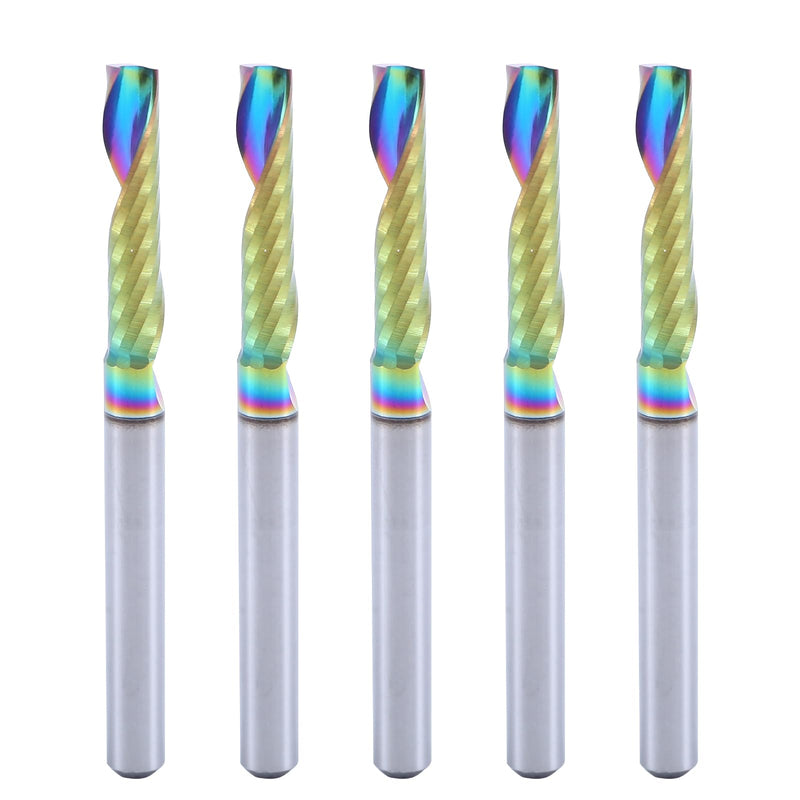 ISB Flat Nose End Mill Set, 1/8’’ Single Flute Nano End Mill Bits with DLC (Ta-C) Coating, CNC Drill Bits Cutter for Aluminum, Steel, Titanium, Wood, Perfect Ideal for DIYers & Professionals, 5
