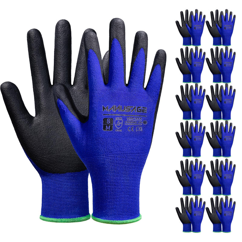 Safety Gloves for Men and Women - Microfoam Nitrile Work Gloves Large, Thin With Touchscreen Fingers and Grip - 12 Pairs, Blue