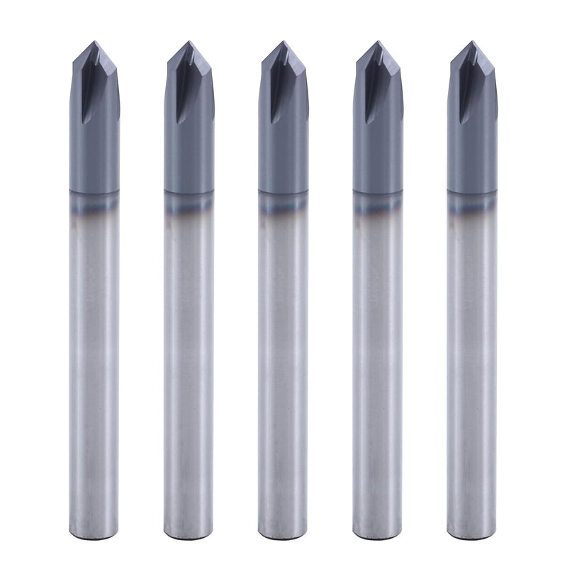 ISB 90 Degree Chamfer End Mill, 1/4'' Diameter Carbide Chamfering Mill, 4 Flute CNC V Bit for Carving V Groove and Chamfering, 5 Pcs 1/4 in