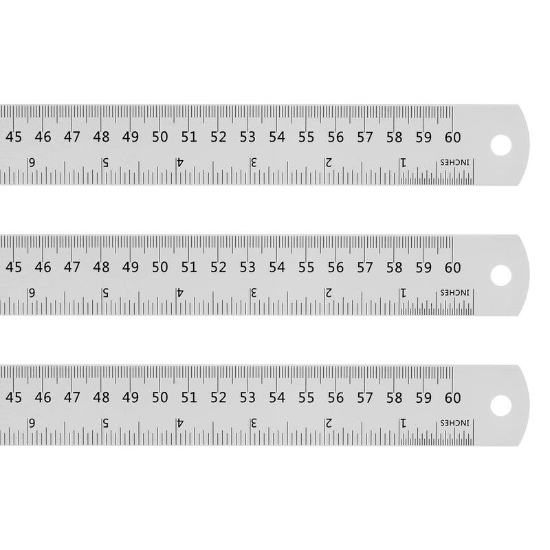 HARFINGTON 3pcs 24 Inch 60cm Aluminum Metal Ruler Set with Conversion Table and Rounded Corners 24"