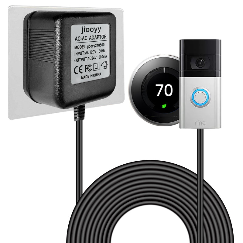 24 Volt Doorbell Power Adapter - 16.4ft Long C Wire Adapter, Doorbell Transformer Fits Ring, Nest Hello, Wyze, Eufy Video Doorbells and Ecobee,Sensi,Nest,Honeywell Thermostat(Black) 16.4 ft Black - NewNest Australia