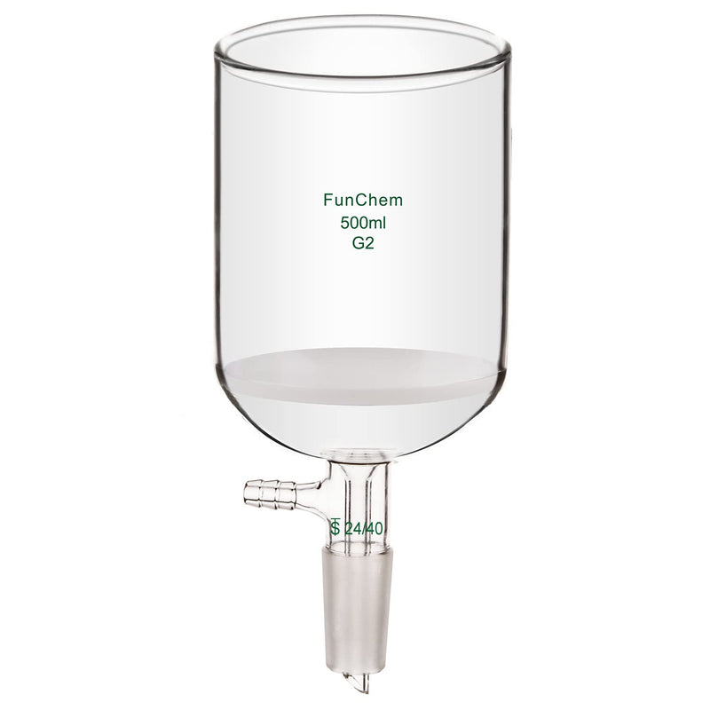 FunChem Buchner Filtering Funnel with Medium Frit (G2), I.D. 94 mm, 100mm Depth, with 24/40 Standard Taper Inner Joint and Vacuum Serrated Tubulation, 500 mL 500.0 milliliters Round 1 YQ-BuchnerFilter-G2-Vac
