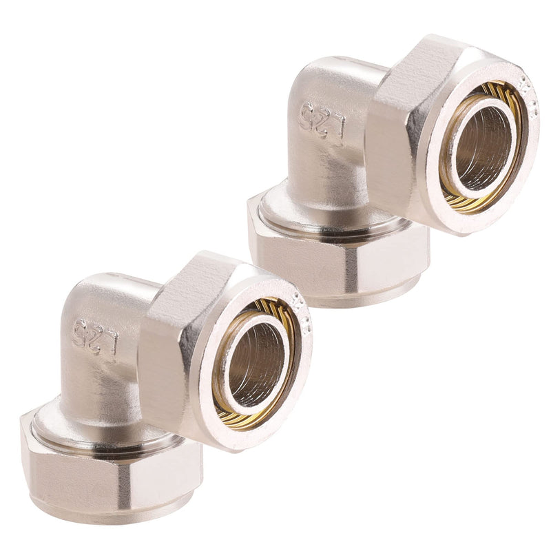 2PC 3/4’’ Elbow Air Piping Fittings, 3/4’’ Tubing x 3/4’’ Tubing, Brass-Nickel Plated, 200PSI, Air Tubing Fittings For Shop Garage Compressed Air line System Kit