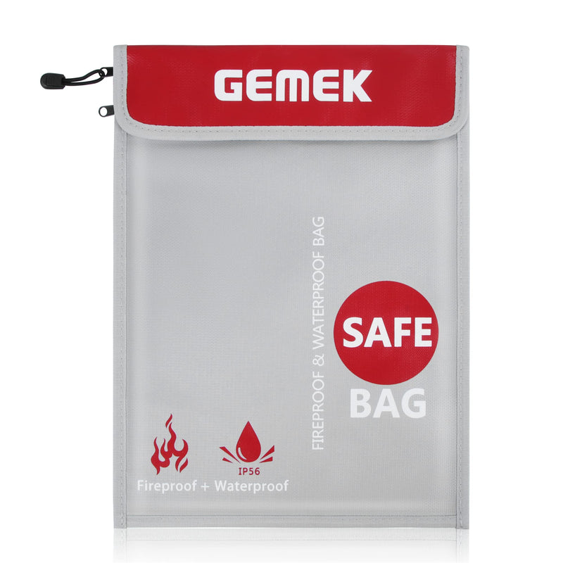 Fireproof Document Bag (2000℉) Upgraded 2 Pockets, GEMEK 15”x 11” Fireproof and Waterproof Money Bag Fireproof Safe Storage for Money, Documents, Jewelry and Passport (Silver - 2 Zipper) Silver - 2 Zipper