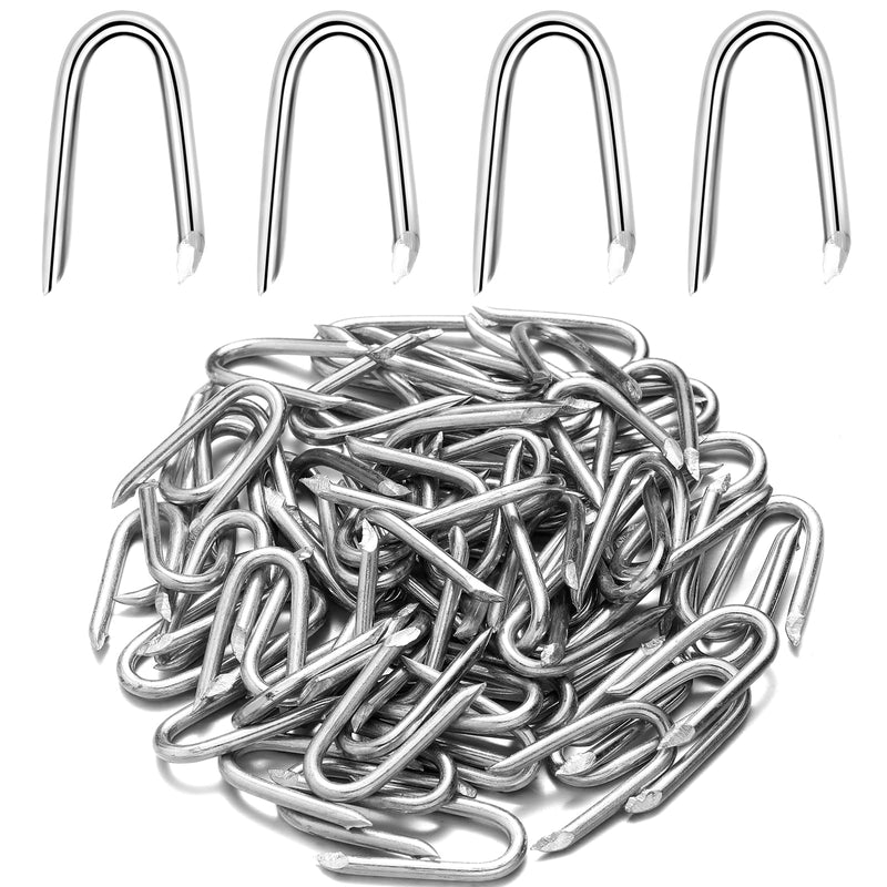 Therwen U Shaped Nails Wire Fence Staples Nails, 1 Inch Steel Fencing Nails, Galvanized U Shaped Fasteners Nails for Fixing Wire Woven and Mesh Fencing, Corrosion and Rust Resistant(250 Pcs) 250