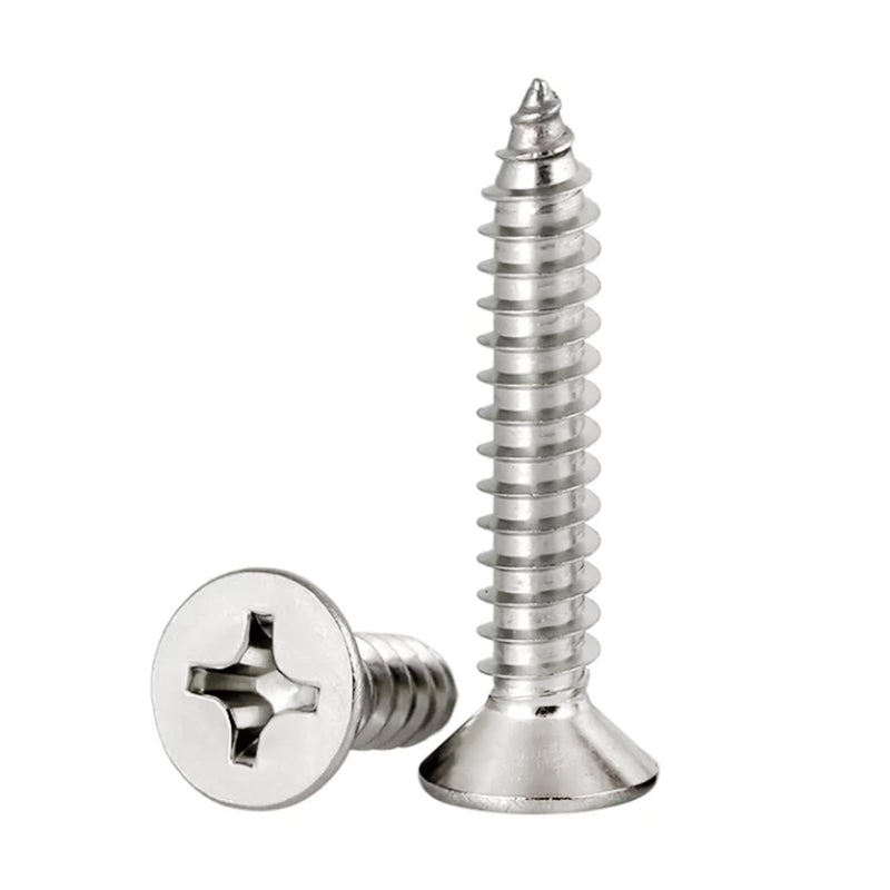 #8 x 1 Flat Head Sheet Metal Screws Phillips Drive Wood Screws, 304 Stainless Steel 18-8, Pack of 100 #8 x 1" Silver