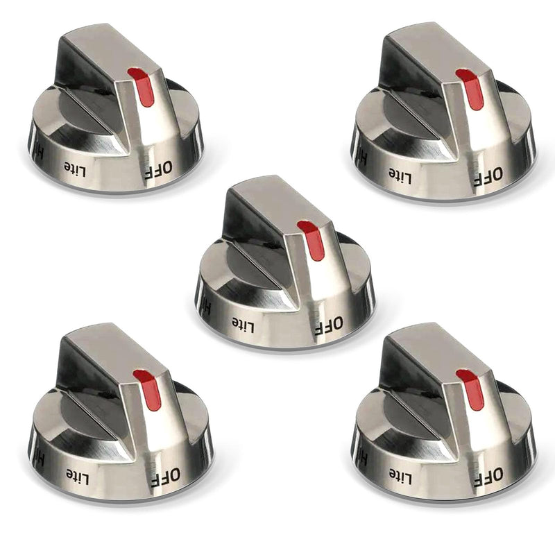 DG64-00473A Upgraded Stove Knob Oven Knobs Replacement Compatible with Samsung Gas Range Oven Stove Part NX58H5600SS NX58H5650WS NX58K7850SS - Top Burner Control Dial Perilla Great Steel 5 Pack Silver