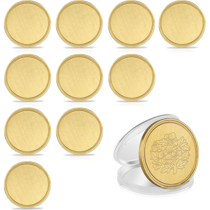 Blank Brass Challenge Coin Laser Engraving Custom Coins Blanks 40 mm with Acrylic Protection Box for DIY Crafts Birthday Travel Commemorative Collection (10pcs Brass) 10 Brass