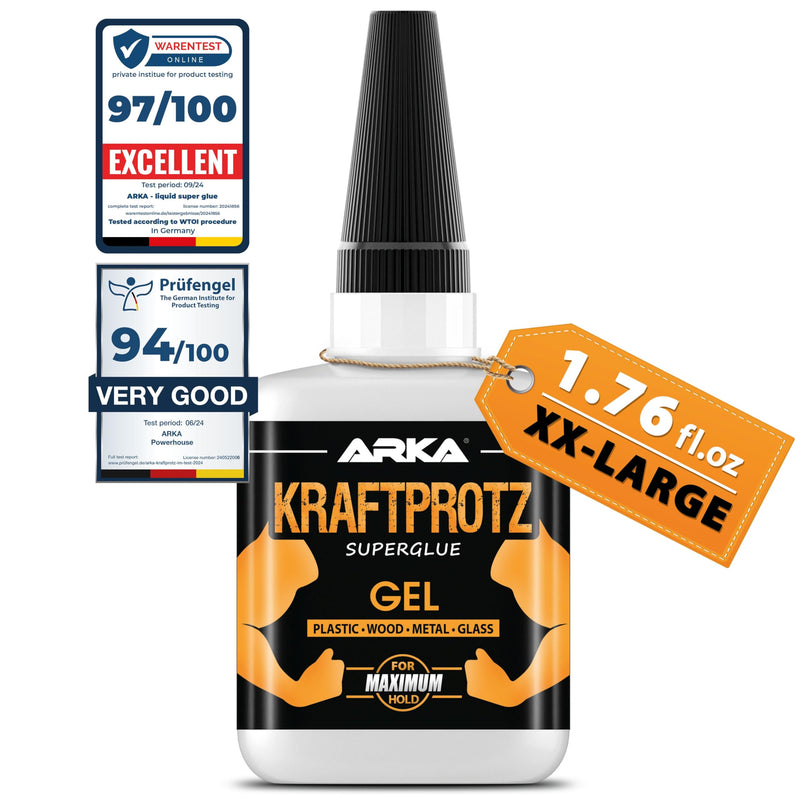 Superglue Extra Strong (1.76 fl.oz / 50 Grams) - Gel Super Glue with Anti-Drying tip - KRAFTPROTZ - Universally Applicable for bonding Plastic, Synthetic Materials, Glass, Wood, Stone GEL 1.76 Fl.Oz.