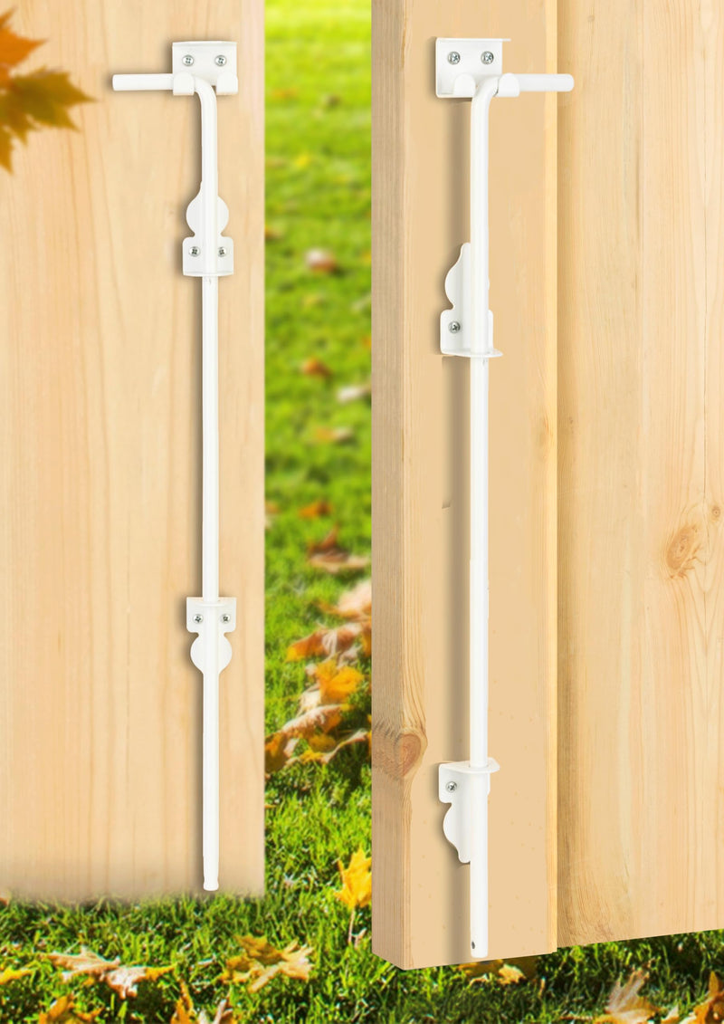 24" Heavy Duty Cane Bolt Gate Drop Rod Hardware Ground Latch for Wood PVC Vinyl Metal Fences Gates, Double Doors, White Solid Steel -2 Pack 2 24 Inch