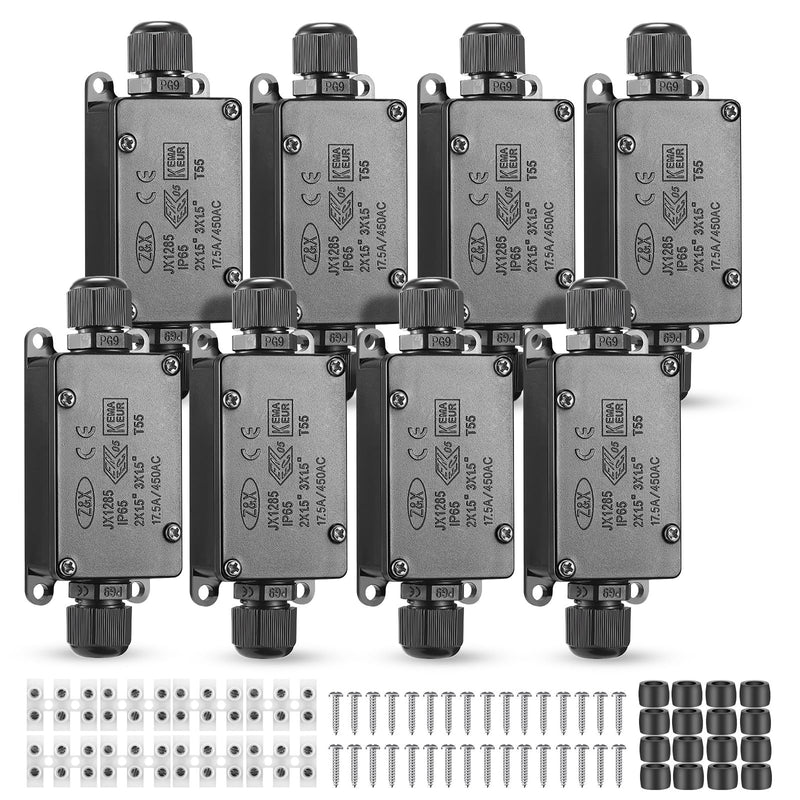 Junction Box - 8 Pack IP65 Waterproof 2 Way PG9 Electrical Junction Box Electrical Boxes Project Enclosure Underground Cable Line Wires Power Cord Connector Protection 2 Way 8 Pack Black