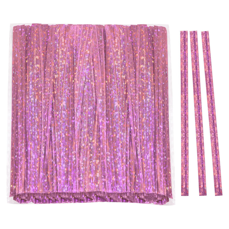 Mini Skater 4" Metallic Twist Ties Foil Bread Ties for Packaging Bakery Cake Pops Candy Goodies Cookies Gift Cellophane Treat Bags Christmas Wedding Party Favor Supplies,500Pcs (Pink) Pink