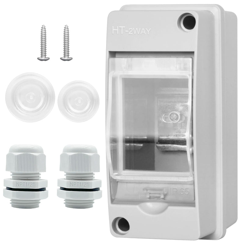 Waterproof Distribution Protection Box, ABS Plastic Breaker Electrical Box and Transparent Cover IP65, for Indoor Outdoor Wall Circuit Breaker (HT-2WAY) HT-2WAY(2.4x3.7x4.9 IN)